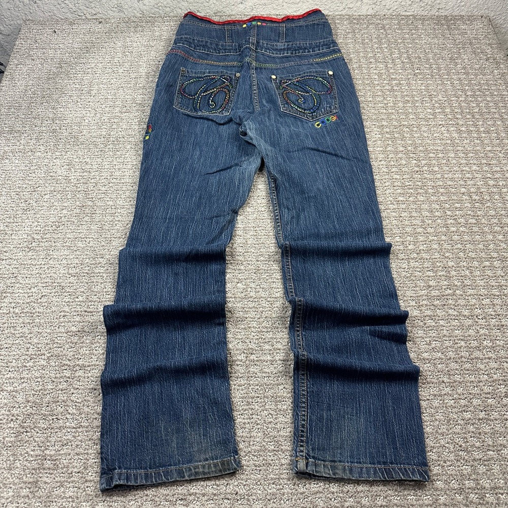 Y2K Coogi Womens High Waisted Rainbow Embroidered Jeans Medium Wash Size 11/12